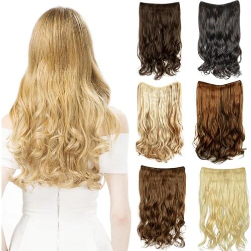 Womens V Shape Clip In Hair Extensions 4 Clips One Piece Full Head U Part Synthetic Straight Curly Wavy Clip In Hairpiece