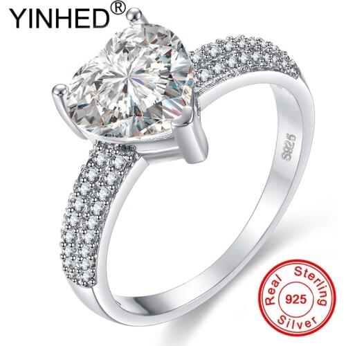 YINHED Romantic Valentines Day Gift for Women Heart Cubic Zirconia Wedding Ring 925 Sterling Silver Engagement Jewelry ZR633