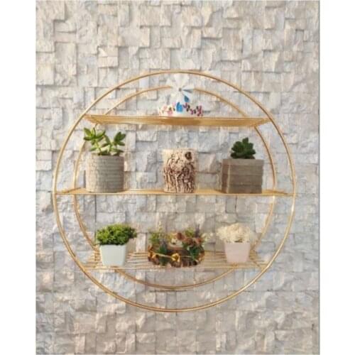 Gold Gold Color Wrought Iron Round Circle Wall Shelf, Thick Wire