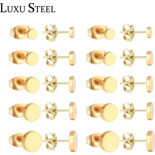 LUXUSTEEL 10Pair/Card Wholesale Earrings Stainless Steel Round Shape Mixed Style Anti-allergy Stud Earrings Women/Girl Party