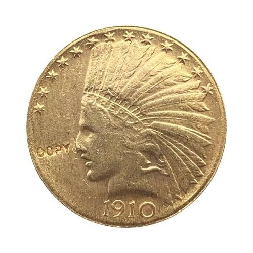 24-K gold plated 1910-D $10 GOLD Indian Half Eagle Coin Copy