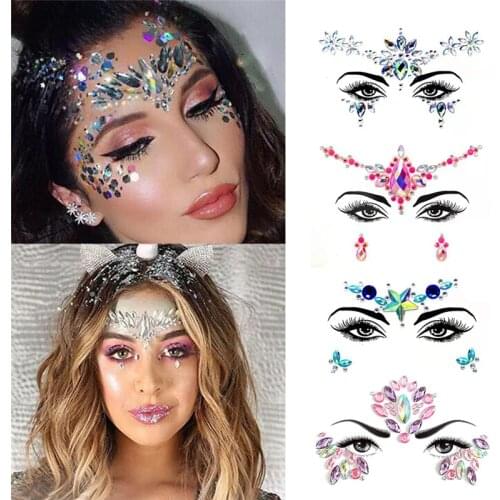 3D Sexy face tattoo stickers Temporary tattoos glitter fake tattoo rhinestones for woman Party face Jewels tatoo