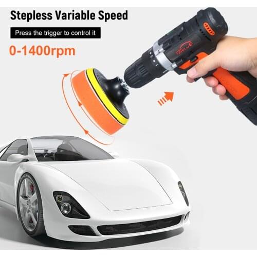 12V Cordless Electric Polishing Machine Drill/ Driver Kit 1400rpm Variable Speed Polisher Car Buffer Waxer Set Power Screwdriver