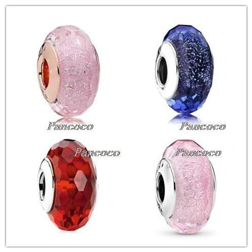 925 Sterling Silver Baeds Princess Signature Colour Lampwork Murano Glass Charm Fit Pandora Bracelet & Necklace Jewelry