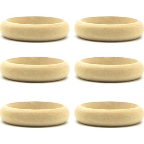 6 Pieces Unfinished Wood Bangles Bracelet Natural Round Wooden Ring for Art & Craft Project DIY Jewelry Making