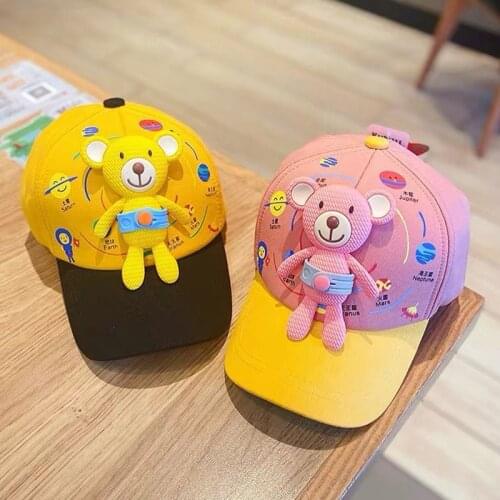Childrens cotton cartoon Cap Snapback cute bear baseball cap 2-7 years old detachable kids hip-hop hat