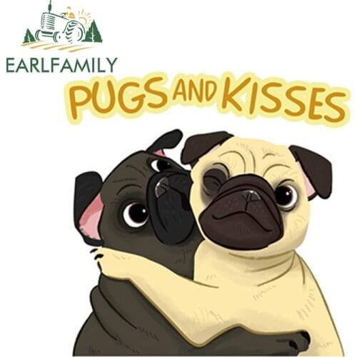 EARLFAMILY 13cm x 13cm Funny Pugs And Kisses Pug Sticker Cartoon Car Styling Reflective Car Stickers Waterproof Car Decoration