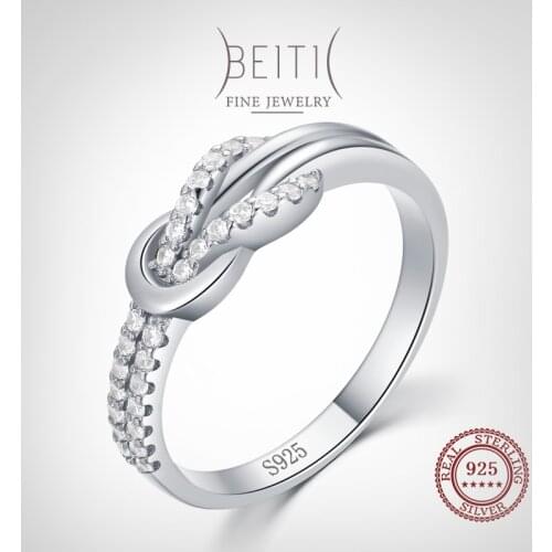 Beitil Interwoven Double Knot 100% 925 Sterling Silver Finger Ring For Women Dazzling Clear CZ Fine Elegant Wedding Jewelry