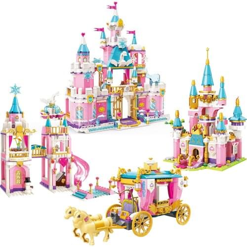 Girls Friends Building Block Princess Leah Snowy Swan Castle Royal Parade Carriage Educational Bricks Toy For Girl Gift