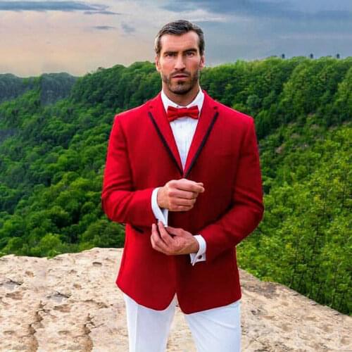 Red Groom Tuxedo Wedding Suits For Men 2020 White Pants Formal 2Piece Best Man Blazer Costume Homme Slim Fit Terno Masculino
