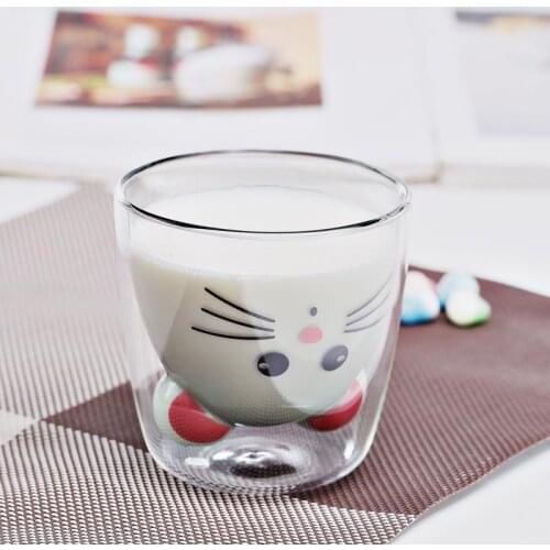 Creative mouse double glass coffee mug cute mole anti-scalding glass funny mugs Childrens milk breakfast mug Ladies cute cup