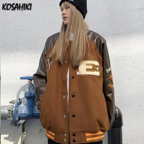 KOSAHIKI Jacket Baseball Bomber Female Men Zip Up Jacket Women Clothing 2021 Harajuku Streetwear Goth Japanese Outerwear