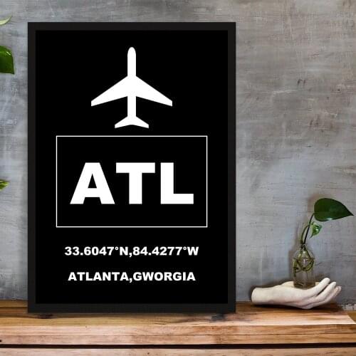 ATL Atlanta Hartsfield-Jackson Airport Aviation Poster Art Poster Art Print Wall Canvas Painting Wall Art for Living Room