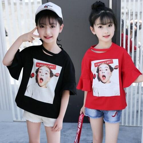 Korean Style Girl Summer T Shirt Cotton Print T-shirt Short Sleeve Tshirt for Children Casual O-neck Tops Tees