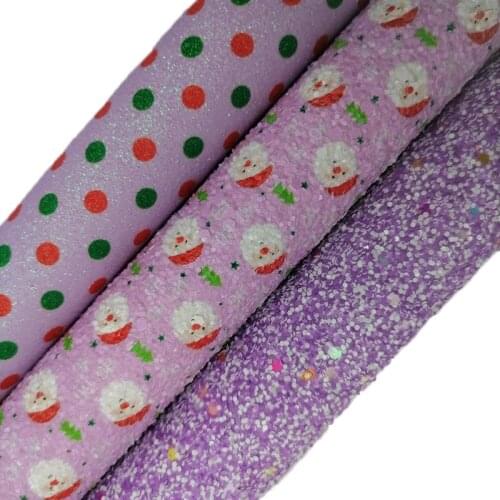 Purple Glitter leather, Snowman Polka Dots Printed Synthetic Leather Faux Fabric Sheet For Bows Earrings 21x29CM KM611