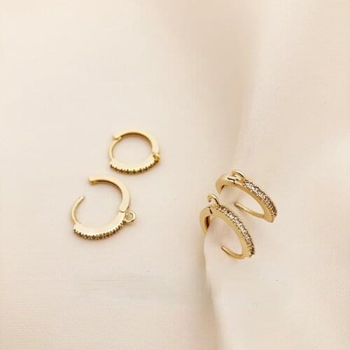 Copper-plated 18K with zircon inlaid exquisite simple and versatile round ear hoop with sling DIY earring material ear buckle