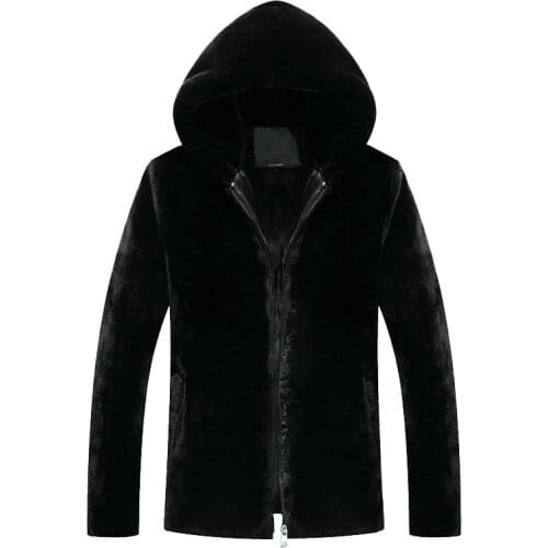 Mens Winter Faux Fur Coat Black Hooded Fake Fur Jacket Oversized Warm Fluffy Windbreaker Boys Zip Up Top Overcoat Men Outerwear