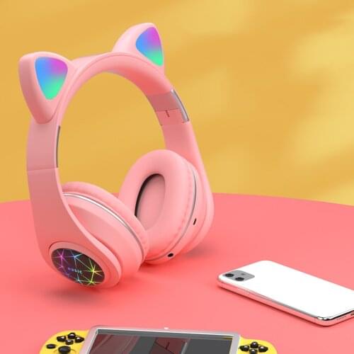 Cat Ear Headphones With LED Flash Light Bluetooth Noise Cancelling Wireless Bluetooth Headphones for iPhone Samsung Huawei Phone