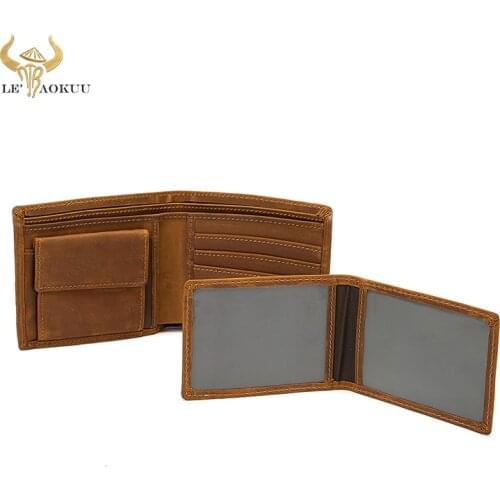New Mens Male Designer Vintage Crazy Horse leather Business Card Holder Cash Gift Horizontal Wallet Zipper Slim Purse 15482