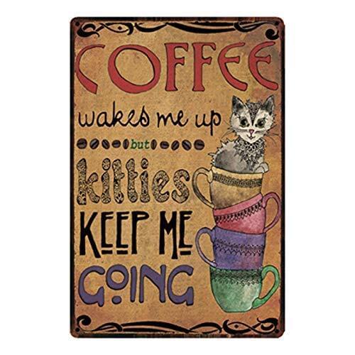 Coffee Makes Me Up Love Cats Tin Sign Metal Sign Tin Poster Wall Sign Home Decor Bar Wall Art Painting 30X20CM
