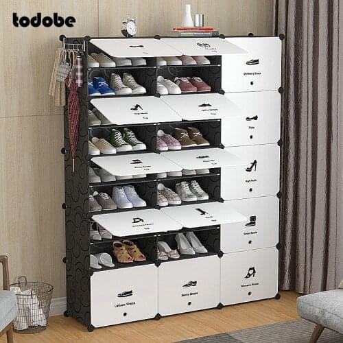 Simple Combination Shoe Cabinet Modular Shoes Boots Storage Organizer Closet Stand Holder Large Space Saver Shoe Rack with Door