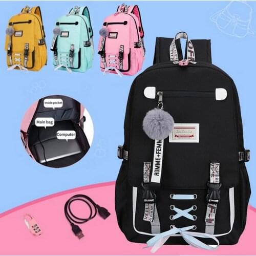High School Backpacks For Teenage Girls Large School Bags Usb Charging With Lock Anti Theft Women Backpack Laptop Back Pack