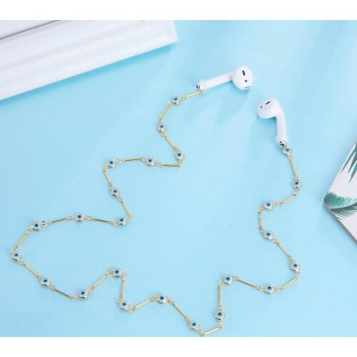 Skyrim Anti-Lost Evil Eyes Beaded Chains For Earphone Fashion Crystal Strap Wireless Airpods Chain Necklace Accessories 2021