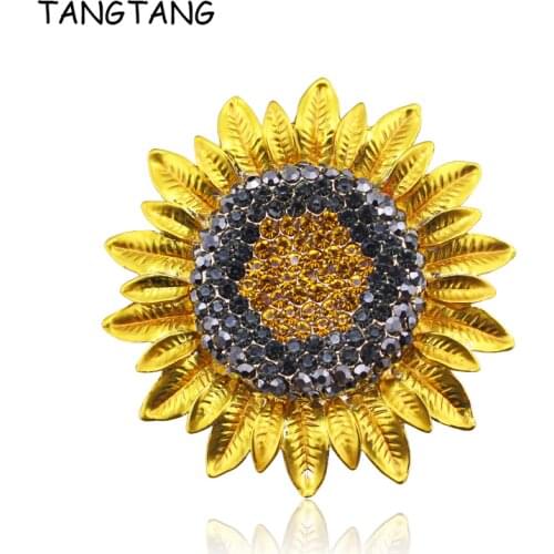 TANGTANG Large Sunflower Brooch Full Rhinestone Yellow Crystal Brooch For Women Painted Hot Jewelry Scarf Pins Clip Badge Trendy