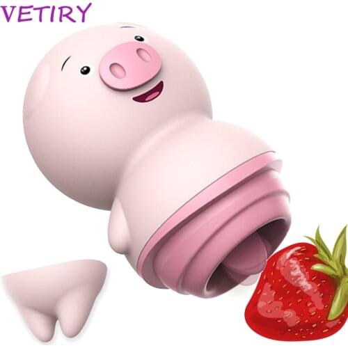 VETIRY Cute Pig Vibrator Tongue Licking Vibrator Sex Toys for Women Nipple Vagina Massage Stimulator 6 Modes Female Masturbator