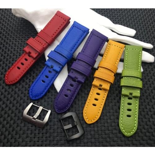 Vintage Italian cow leather watch band 24mm yellow blue green red purple bracelet watchband For PAM441/Panerai belt