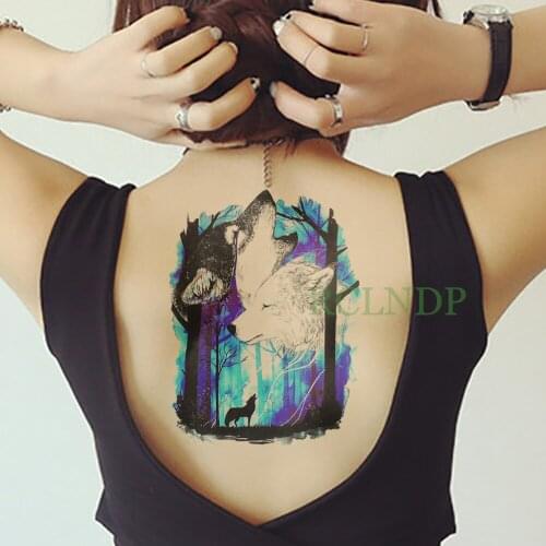 Waterproof Temporary Tattoo Sticker Howl of wolves Forest Rose Flower Fake Tatto Flash Tatoo Body art back for Women Men girl