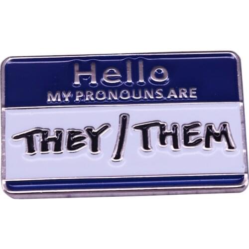 Hello my pronouns are they/them enamel pin gender neutral pride jewelry