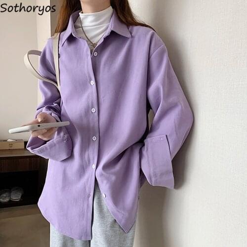 Women Shirts Autumn Winter Womens Outwear Basic Solid Cozy Soft Simple Design Retro All-match Korean Fashion Loose Ulzzang Chic