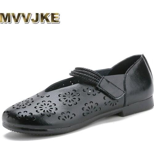 MVVJKE High Quality Summer Women Sandals 2019 Retro Genuine Leather Hole Casual Flat Sandals