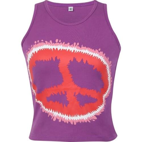 90s Aesthetic Retro Vest Womens Round Neck Tank Tops Summer Sleeveless Peace Symbol Print Slim Fit Crop Tops Indie Clothes 2021