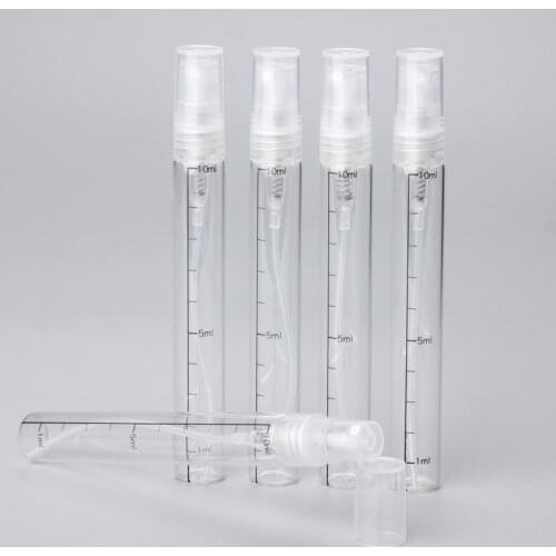 100 pieces/lot 10ml Scale glass bottle empty perfume bottles Spray Atomizer Portable Travel Cosmetic Container