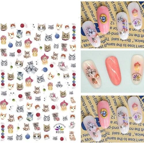 3D Nail Sticker Autumn Fashion Small Compact Adhesive Stickers Line Pet Cartoon Cat Stickers for Manicure Nail Art Decoration