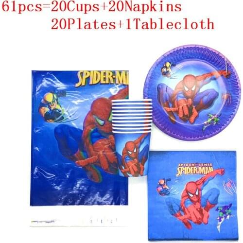 61/41 Pcs Spiderman Theme Kids Boys Happy Birthday Party Decoration family party Disposable Paper Cup Plate Baby Shower Supplies