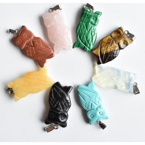 2020 fashion mixed carved natural stone animals owl pendants charms for Necklace jewelry making wholesale 8pcs free shipping