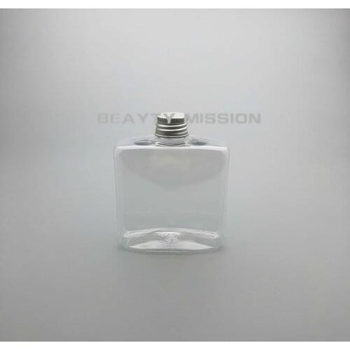 BEAUTY MISSION Clear 250ml 24 pcs Empty Square flat Juice Water Bottle, Aluminum Cap PET Thickening Refillable Creative bottle