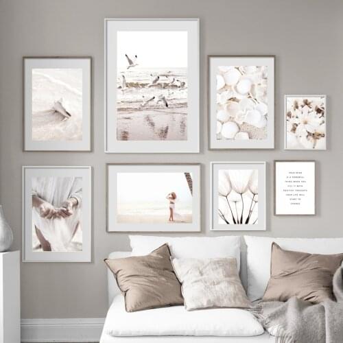 White Shell Beach Flower Dandelion Girl Wall Art Canvas Painting Nordic Posters And Prints Wall Pictures For Living Room Decor