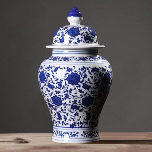 Big Blue And White Chinese Style Living Room Decor Ceramic jar big size Porcelain Temple jar