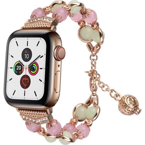 Woman Handmade Luminous beads Jewelry Chain Bracelet For Apple Watch Band 38mm 40mm 42mm 44mm iWatch Strap Series 3 4 5 6