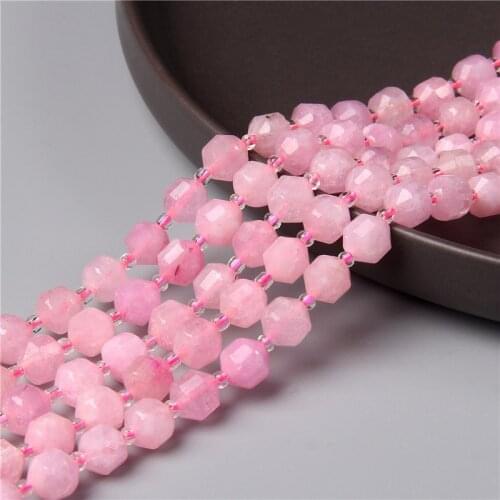 7.5'' 8MM 10MM Faceted Natural Pink Chalcedony Column Loose Spacer Beads for Women Jewellry Making Accessories Findings Beadwork