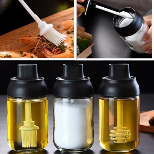 Spice Jar Spoon Cap Sealed Seasoning Bottle PP+Silicone+Soda Glass Kitchen Household Seasoning Jar Spoon Lid Integrated Brush