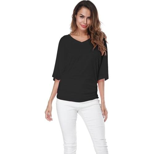 TShirt Plus Size S-5XL Summer Leisure Solid Color Fashion Women Ruched Short Sleeve V-Neck Top T-Shirt Female Tee Shirt Vestidos