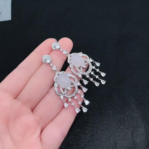 Exaggerated Jewelry Luxury Charm Irregular Tassel Drop Earrings Inlay Opal For Women Europe America Fashion Wedding Accessories