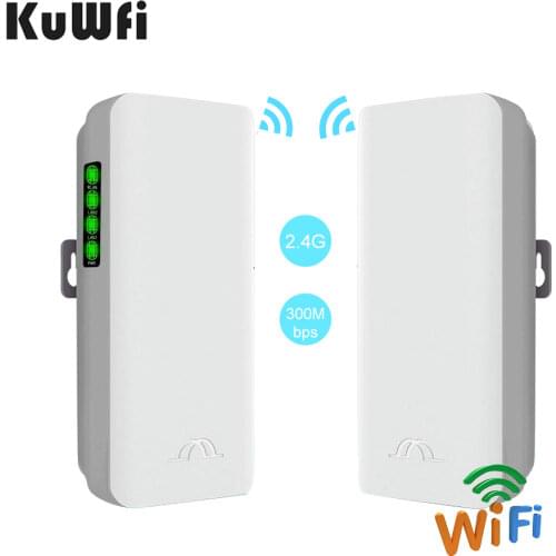 KuWFI Wireless Bridge 2.4G 300Mbps Outdoor Wifi Repeater Point to Point Long Range Access 24V POE Adapter RJ45 Port
