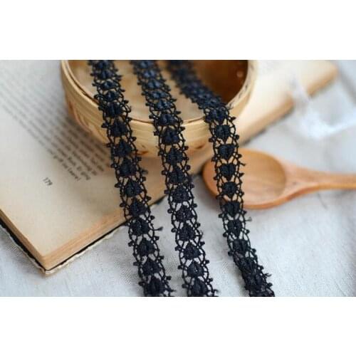 Hot!5 Meters/lot 1cm Width Sewing Craft Heart Lace Trim Embellishment DIY Garment Accessories Beautiful Black Flower Lace Ribbon