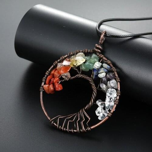 Hot Selling New Fashion Seven Chakra Amethyst Tree of Life Crushed Stone Pendant Necklace